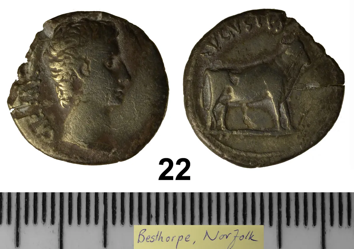 Silver coin with dark sulfide tarnish