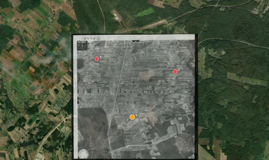 Discovera Georeferencer: аэрофотоснимок 1944 года у Брузгов привязан к спутнику по трём точкам